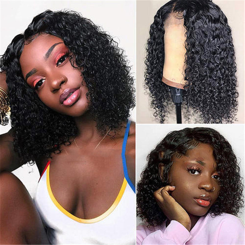 Perruque cheveux naturels noir courts et bouclés Bob