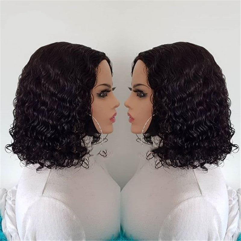 Perruque cheveux naturels noir courts et bouclés Bob