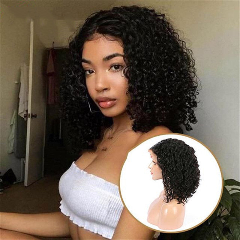 Perruque cheveux naturels noir courts et bouclés Bob