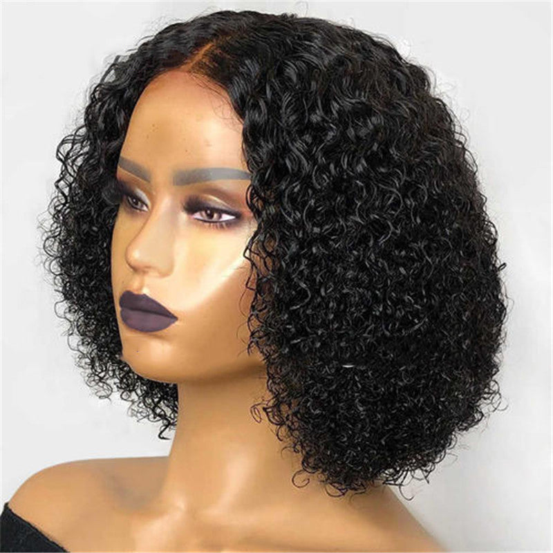 Perruque cheveux naturels noir courts et bouclés Bob