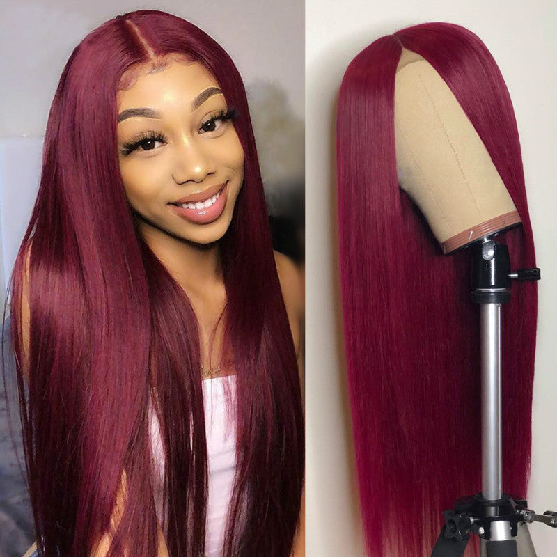 Perruque de cheveux vin rouge long
