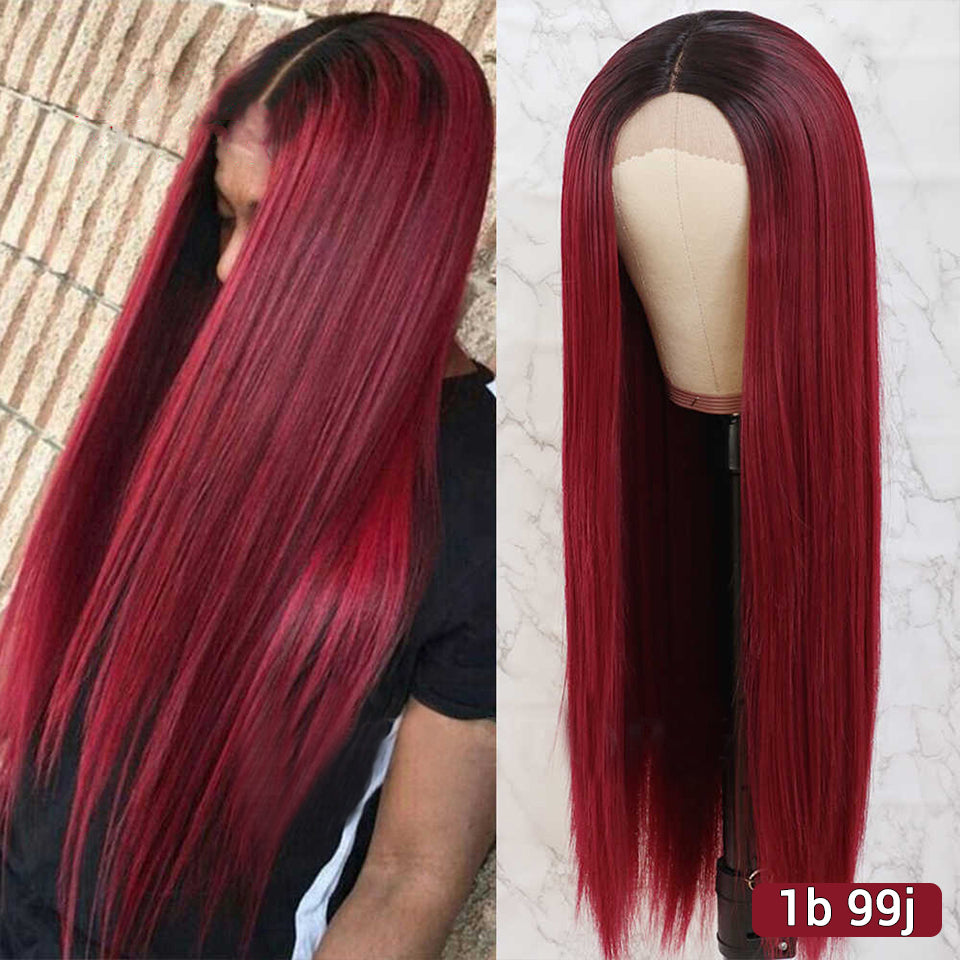 Perruque de cheveux vin rouge long