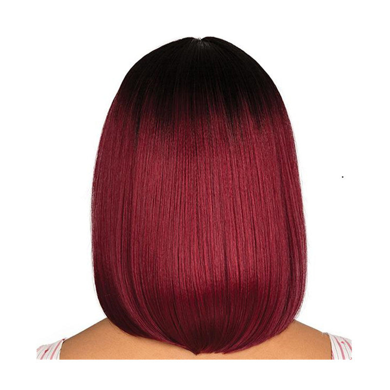 Perruque de cheveux courts noir dégradé vin rouge